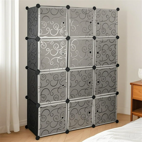12 Cube Bedroom Armoire Wardrobe Closet, Clothes Closet Modular Organizer Storage Shelving Cabinet
