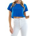 thumbnail image 4 of Women's Boxy Crop Top Round Neck Short Sleeve Casual 100% Cotton Cropped Tee T-Shirt, Sapphire, 2XL, 4 of 9