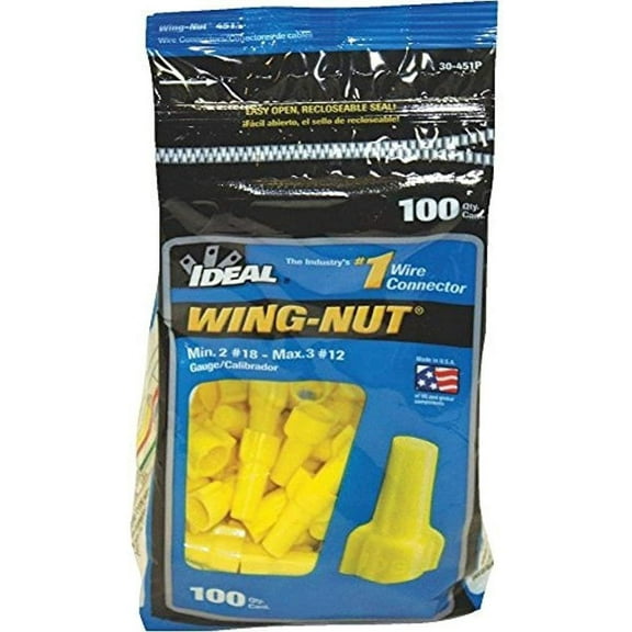 Ideal Industries Wing-Nut Wire Connectors Insulated - Yellow - 100 Count