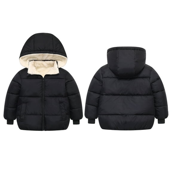 Boys Girls Hooded Down Jacket Winter Warm Fleece Coat Windproof Zipper Puffer Outerwear,1-6 Years
