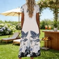 thumbnail image 5 of Summer Dresses for Women Crewneck Short Sleeve Floral Printed Midi T Shirt Dress Casual Beach Holiday Boho Sundress S-2XL, 5 of 7