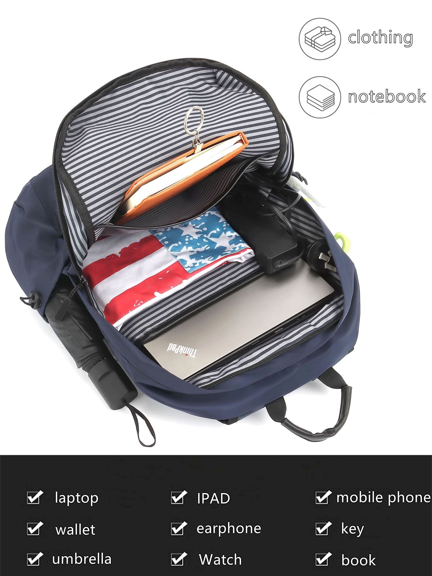 Deago Travel Laptop Backpack Business Anti-Theft Backpack with USB Port College Bag for Men Women 15.6 Inch Notebook-Blue