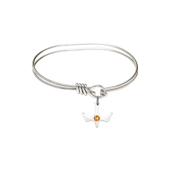 5 3/4 inch Oval Eye Hook Bangle Bracelet w/ Holy Spirit medal charm w/ November Yellow Swarovski Crystal