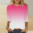thumbnail image 2 of BLVB Womens Tops 3/4 Sleeve Gradient Cute Tops Crewneck Slim Fit Half Sleeve Tshirts Shirts Fall Fashion Blouse Tunic Pink, 2 of 5