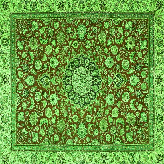 Ahgly Company Indoor Square Medallion Green Traditional Area Rugs, 5' Square