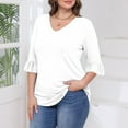 thumbnail image 6 of DDAPJ pyju 3/4 Length Sleeve Womens Tops Trendy Summer Tunic Tops Dressy Casual V Neck Blouses White XL, 6 of 9