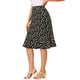 thumbnail image 4 of Faldas midi florales para mujer Inspire Chic, con volantes, cintura alta, fluida, en línea A, con abertura, longitud a la rodilla, 2XL, negra, 4 of 7