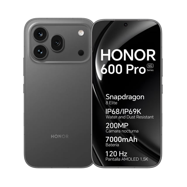 Teléfono HONOR 600 Pro 5G 12GB+512GB Snapdragon 8 Elite Cámara Principal 200MP Batería 7000mAh Carga 80W, eSIM, Negro