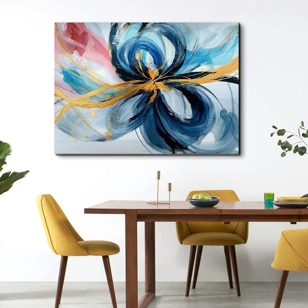 BROOKMAPLES Modern Large Abstract Wall Art - Bright and Design - Blue and White Canvas Picture Artwork & 30x60 Inches Wall art for living room and office Oversized Abstract wall Decor 36x24in