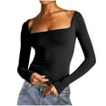 thumbnail image 2 of Ndbuld T Shirts for Women Slim Fitted Long Sleeve Shirts for Women Crewneck Tees Tight Basic Tops Black M, 2 of 3
