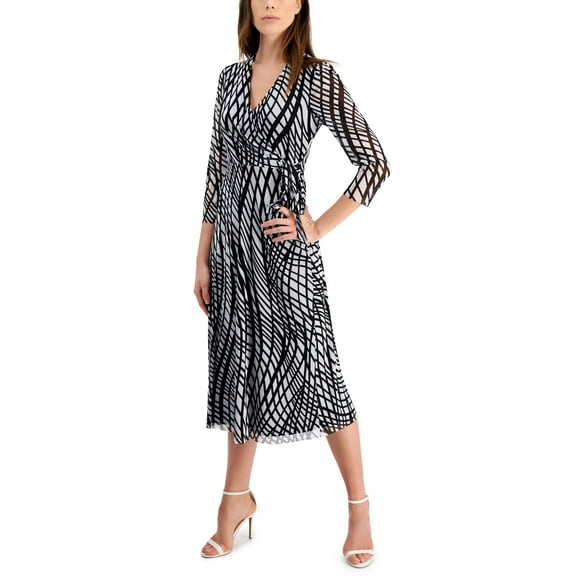 Anne Klein Printed Faux Wrap Dress Anne Whiteanne Black 8