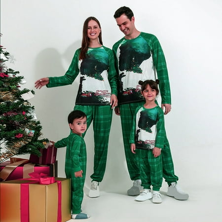 

purcolt Nightmare Before Christmas Pajamas Matching Christmas Pjs Sets for Family Green Buffalo Plaid Print Long Sleeve Tops+Pants Holiday Family Jammies Sleepwear Loungewear Outfits