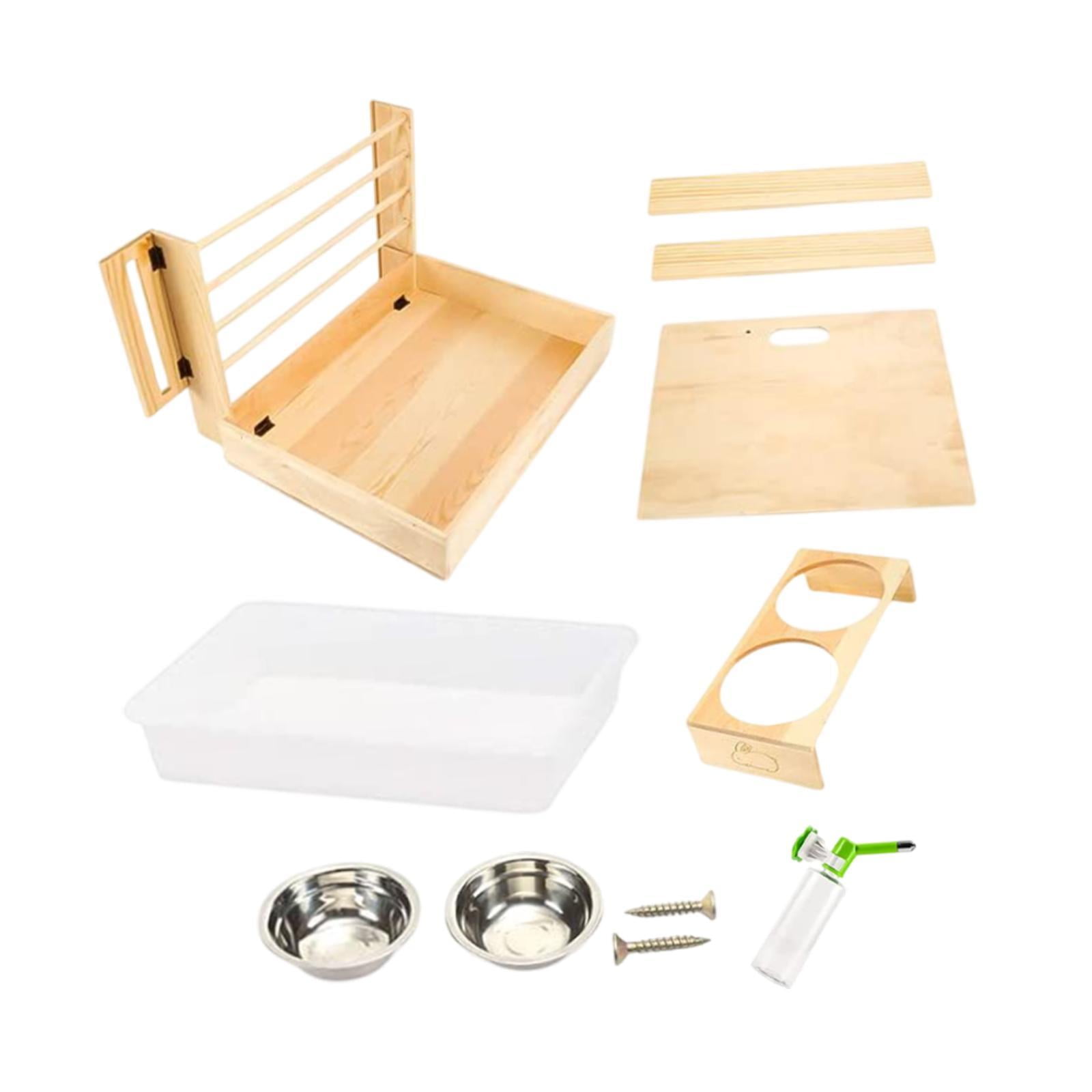 balikha Wooden Bunny Hay Feeder with Litter Tray Bunny Hay Holder Feeding Manger Guinea Pig Hay Holder for Ferret Chinchillas Dwarf