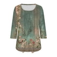 thumbnail image 7 of JTZGDY Summer Tunic Tops for Women Dressy Casual 2025 Fashion 3/4 Lenght Sleeve Floral Printed Ruched Pleated Crewneck Graphic T-Shirts Loose Fit Curvy Hem Blouse Army Green#02 XXL, 7 of 7