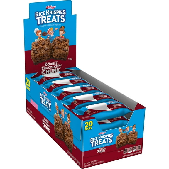 Rice Krispies Treats Marshmallow Snack Bars, Kids MDH1Snacks, School Lunch, Double Chocolatey Chunk, 26oz Box (20 Bars)