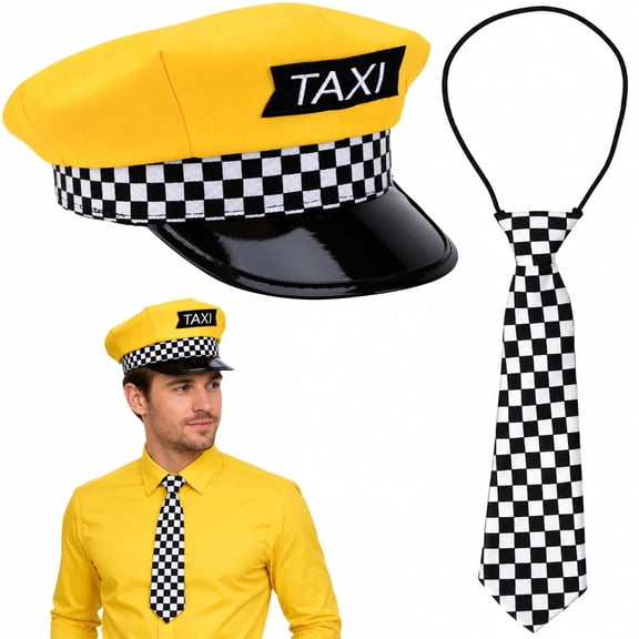 EBaokuup 2 Pack Taxi Driver Hats, Yellow Halloween Costume Accessories for Taxi Driver Cosplay and Dress Up