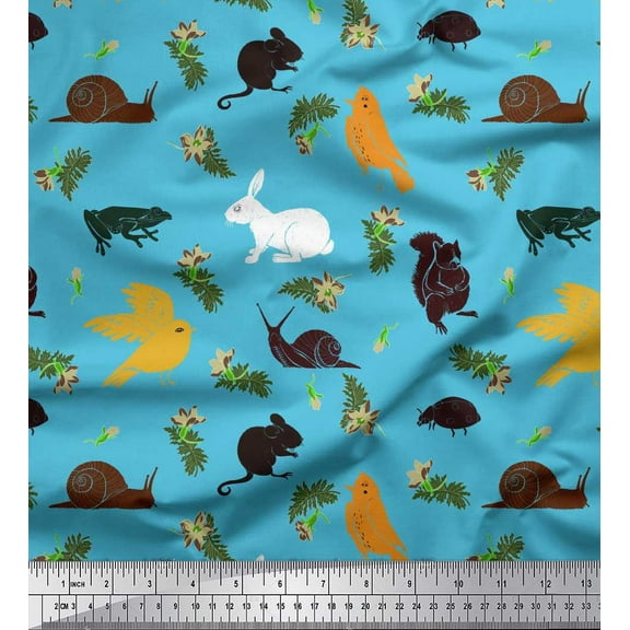 Soimoi Cotton Duck Fabric Bird,Squirrel & Rabbit Animal Print Fabric by The Yard 42 Inch Wide