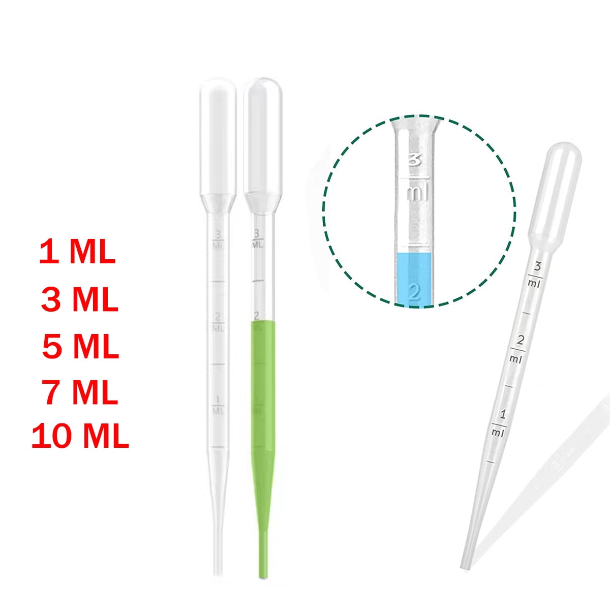 Plastic Disposable Transfer Pipettes, 1/3/5/7/10ml Calibrated Pipette