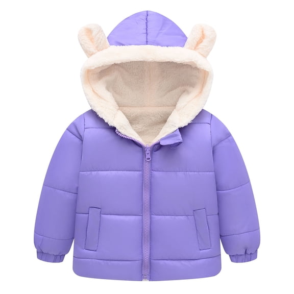 Staki Toddler Winter Coat Winter Coats Puffer Padded Jacket for Toddler Girls Kids Light Outwear Cute Bear Ears with Hoods Clothing(Purple,5-6 Years)