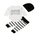 thumbnail image 1 of CNKOO Newborn Baby Boys Little Brother Romper+Striped Pants+Hat Outfits Set, 1 of 6