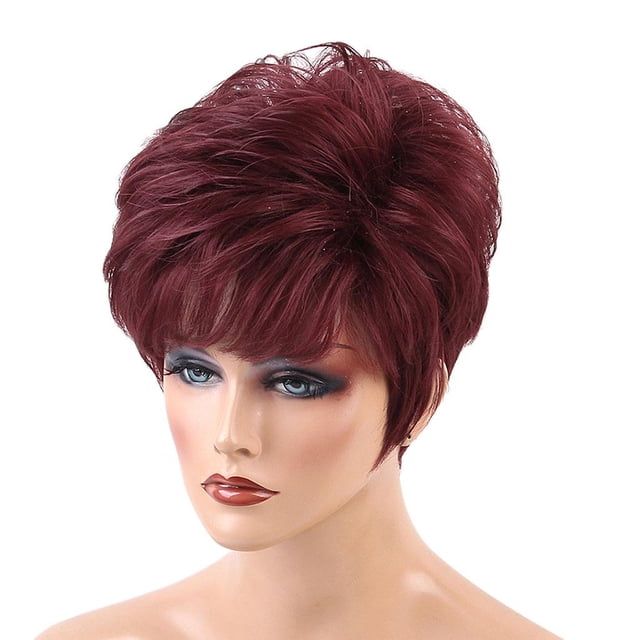 lionlar Cool Design Short Straight s With Bangs Red Color Heat Perm OK 70% Real