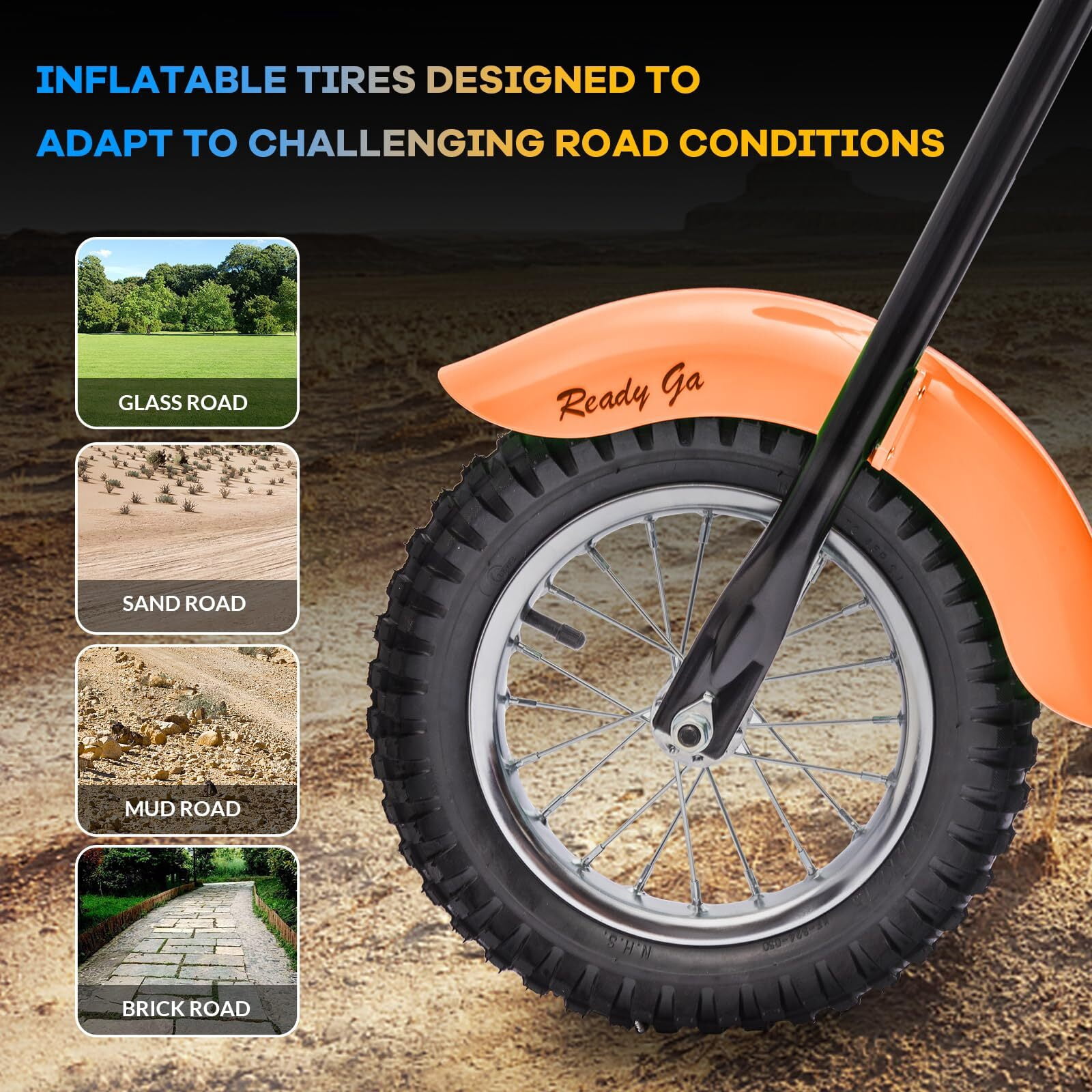 Hetoy Electric Dirt Bike, 15 Mph & 150lb Max, 24V Ride On Toy for Big Kids w/Led Lights & Power Display, 300W Chain-Driven Motor, Two Speed, Handbrake, Leather Seat, 12" Air-Filled Tires, Orange