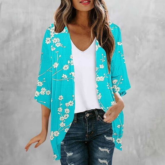 HaoXianJian Women's Lightweight Sheer Shrugs Cardigans Open Front Casual Long Sleeve Floral Print Sun Protection Spring Top Sweaters Short Shawl Top Summer Jackets S-XXL