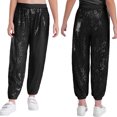 thumbnail image 5 of inlzdz Kids Girls Sequin Hip Hop Jazz Street Disco Dance Pants Performance Bloomers Sweatpants Party Harem Trousers Black 140, 5 of 6