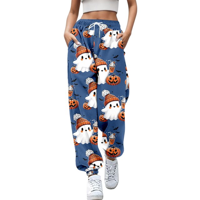 LUOGENLI Pantalon Décontracté Femme Mode Pantalon Citrouille Imprimé Bas Pantalon de Survêtement Poches Taille Haute Sportif Gym Athlétique Ajusté Pantalon de Jogging Coton Pantalon Décontracté Femme Longueur Longue Jaune m