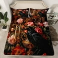 thumbnail image 2 of Manfei Black Gothic Crow Bed Sheets for Teens, Happy Halloween King Sheets, Hippie Bohemian Floral Sheet Set, Microfiber Bedroom Decor, 4 Pieces, 2 of 7