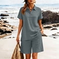 thumbnail image 3 of KIHOUT Women's Summer Casual Two Piece Outfit Short Sleeve Lapel Button V Neck Top and Shorts Set Loose Fit Breathable Cotton Linen Blend Tracksuit for Daily Vacation, 3 of 8