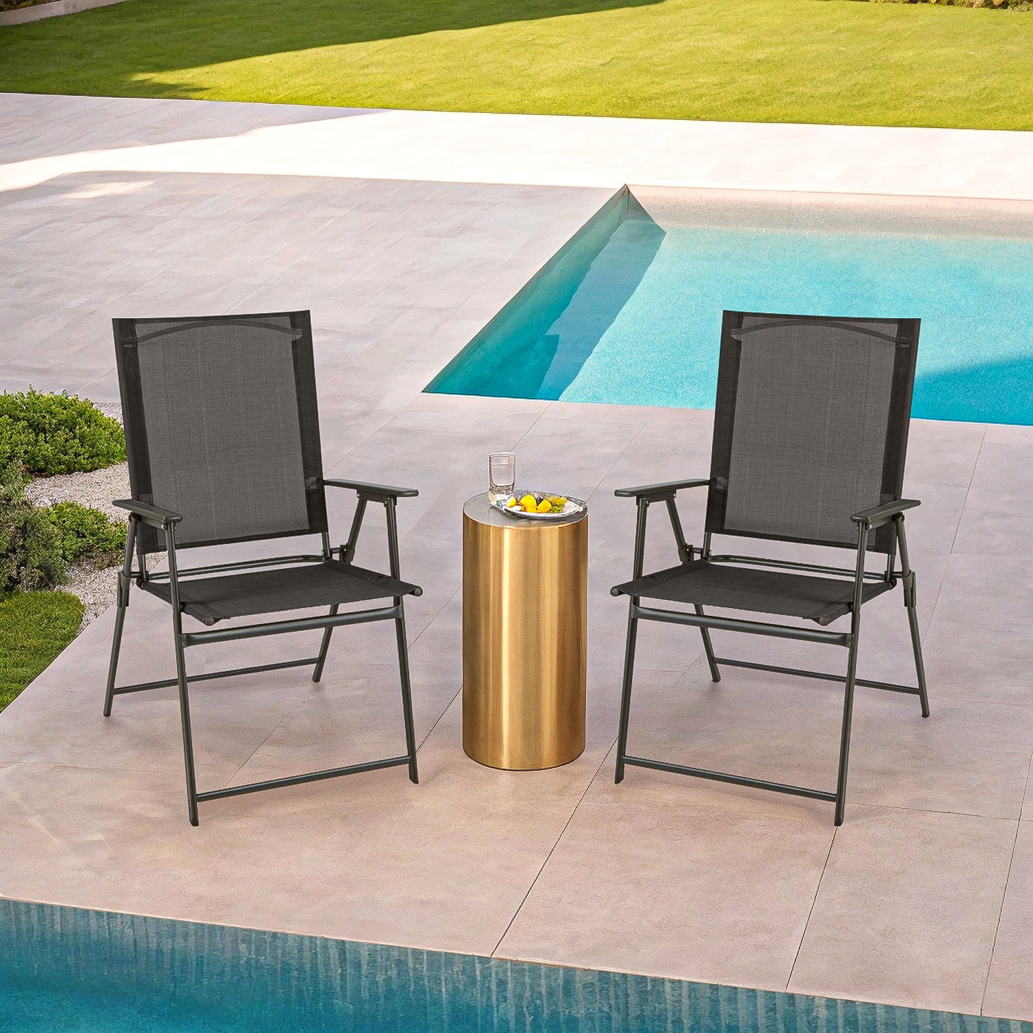 Aimee Lii 2 Pieces Patio Folding Chairs with Armrests for Deck Garden Yard, Outdoor Patio Set, Gray