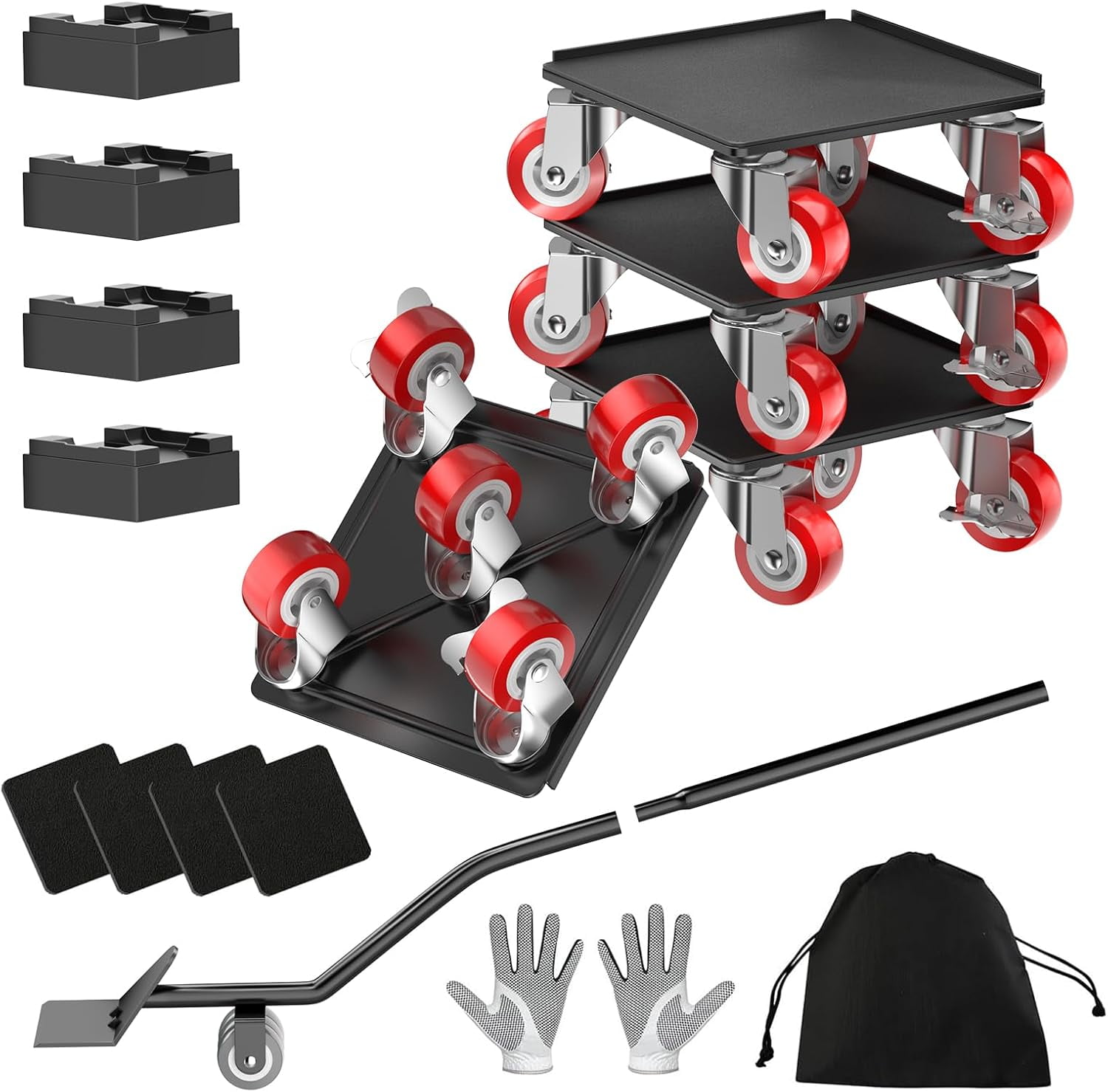 Heavy Duty 1500LBS Furniture Dolly & Movers with 5X 360° Wheels - Carbon Steel Panel & Non-Slip Casters, Includes Lifter Jacks, Gliders for Sofa, Refrigerator (5.4 Inch, Silvery)