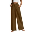 thumbnail image 2 of Linen Palazzo Pants for Women High Waisted V-Cross Trousers Loose Fit Wide Leg Slacks Soft Flowy Long Trousers Business Casual Wear, 2 of 6