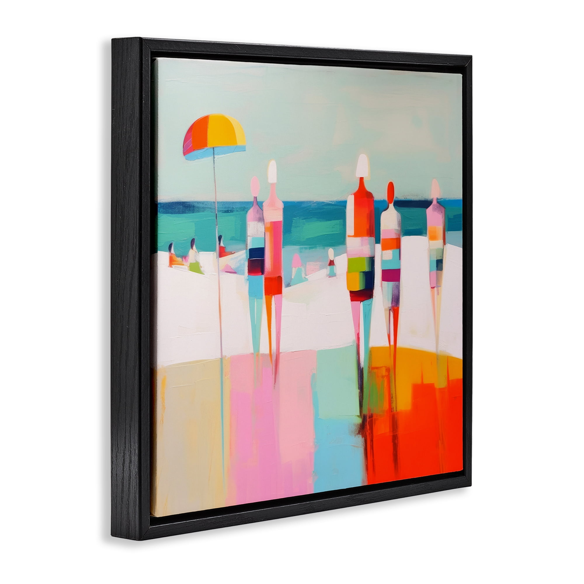 Stupell Industries Bold Modern Beachgoers Novelty Painting Black Floater Framed Canvas Art Print Wall Art, 18 x 18