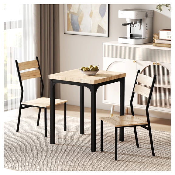 3 Piece Dining Table Set for 2, Kitchen Table and Chairs for Small Spaces, Modern Breakfast Nook Set, Light Wood Grain Finish