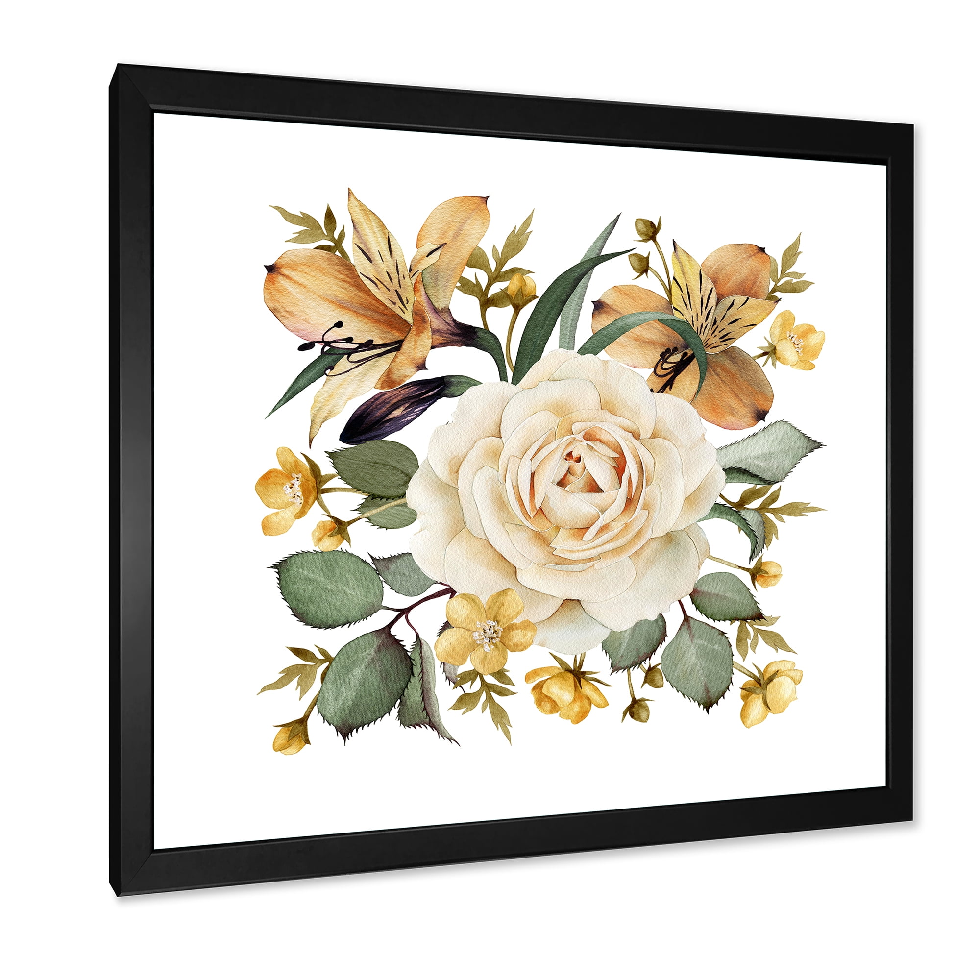 Designart 'Ancient White Rose' Traditional Framed Art Print