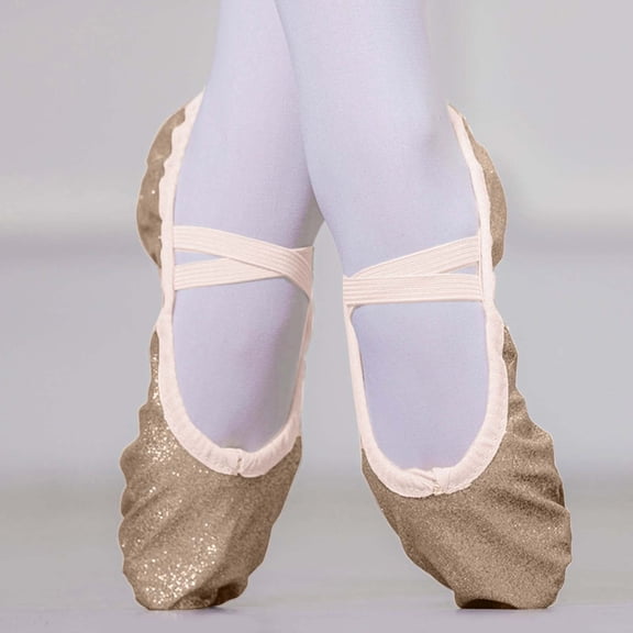 FSYBOA Girl Dance Shoes, Soft Sole Solid Color Non Slip Elastic Straps Ballet Shoes for Girls Gold Size 7T