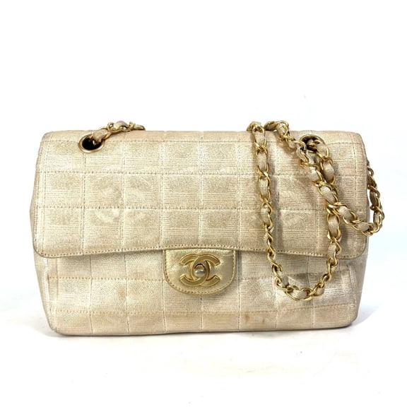 Pre-Owned CHANEL Coco Mark CC Chocobar Double Chain Shoulder Bag, Canvas, Women's,... (Fair)