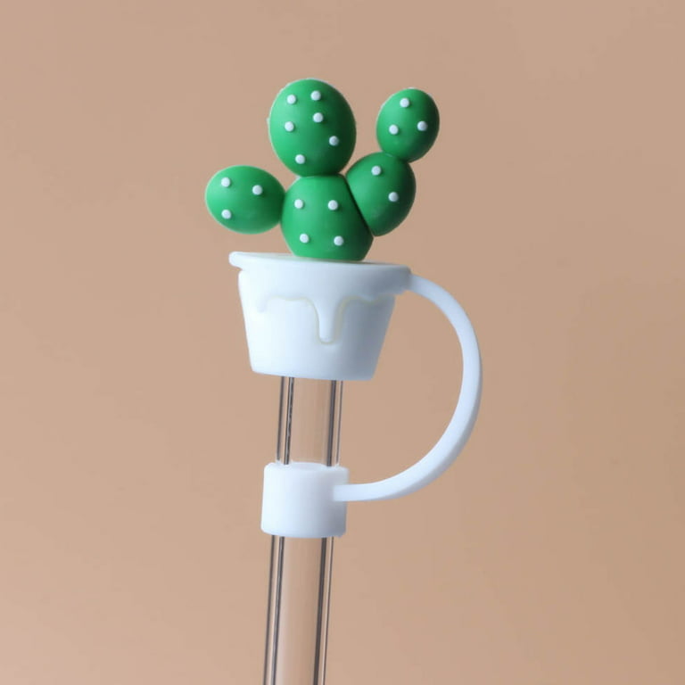 Yunx 4pcs Straw Cover 8mm Cute Cactus Food Grade Portable Reusable Dust-proof Plastic Glass Straw Tip Plug Topper Kitchen Supplies