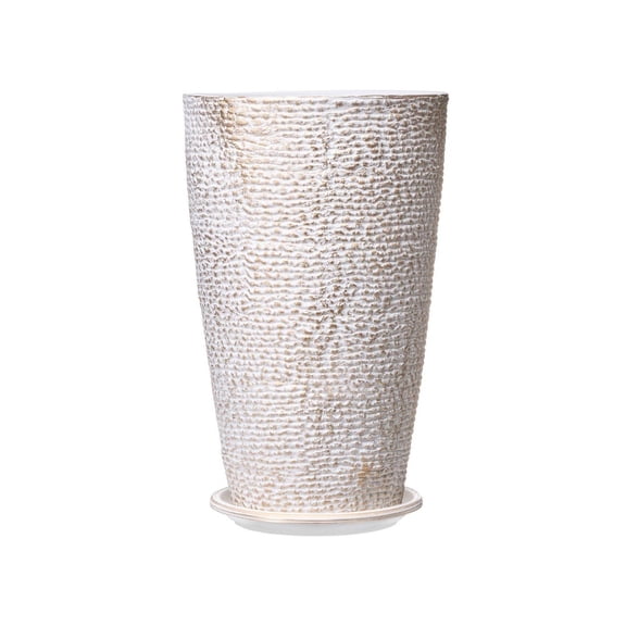 Tall Outdoor Planters 21"H (2-Pack), Round Flower Pots for Porch & Patio, Stone Look Plant Containers, Durable PP Plastic with Drainage