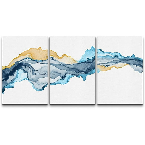 wall26 Canvas Print Wall Art Pastel Watercolor Blue Yellow Smoke Waves Abstract Shapes Illustrations Modern Art Decorative Boho Multicolor for Living Room, Bedroom, Office - 16"x24" x 3 Pan
