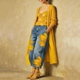 thumbnail image 4 of Textilo Womens Floral Jeans Wide Leg High Waisted Denim Jeans with Pockets Cropped Jeans Casual Baggy Trendy Loose Clothes,Yellow 2XL, 4 of 5