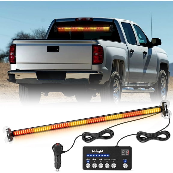 Nilight 144LED Amber Red Safety Light Bar with Controller, Multi-Pattern Warning Lights for Work Vehicles