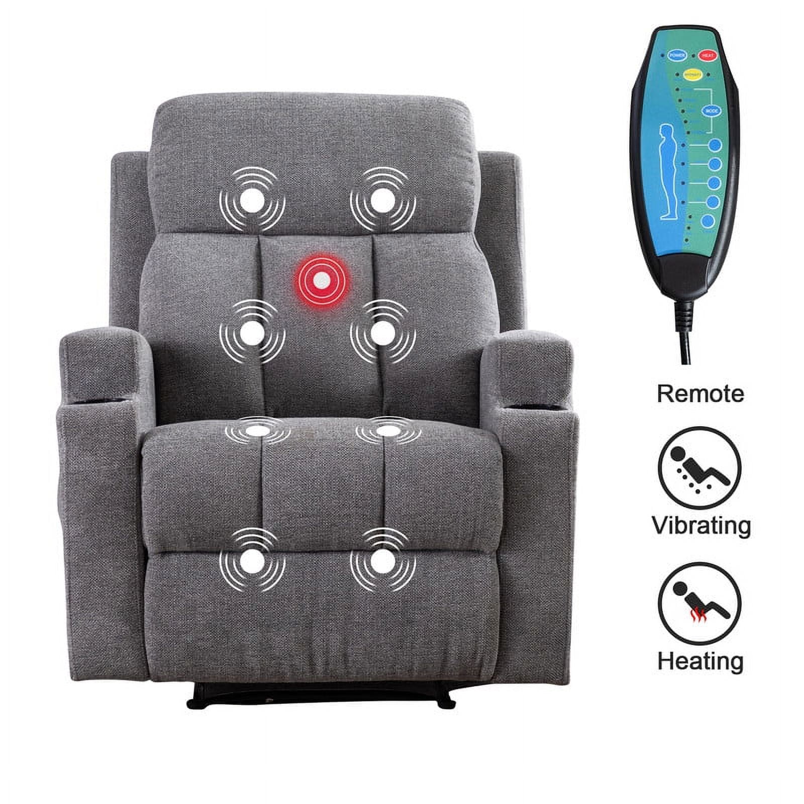 Ebello Manual Heated Massage Recliner, Soft Fabric Modern Overstuffed Recliner with Cup Holders for Living Room & Home Theater, Light Gray
