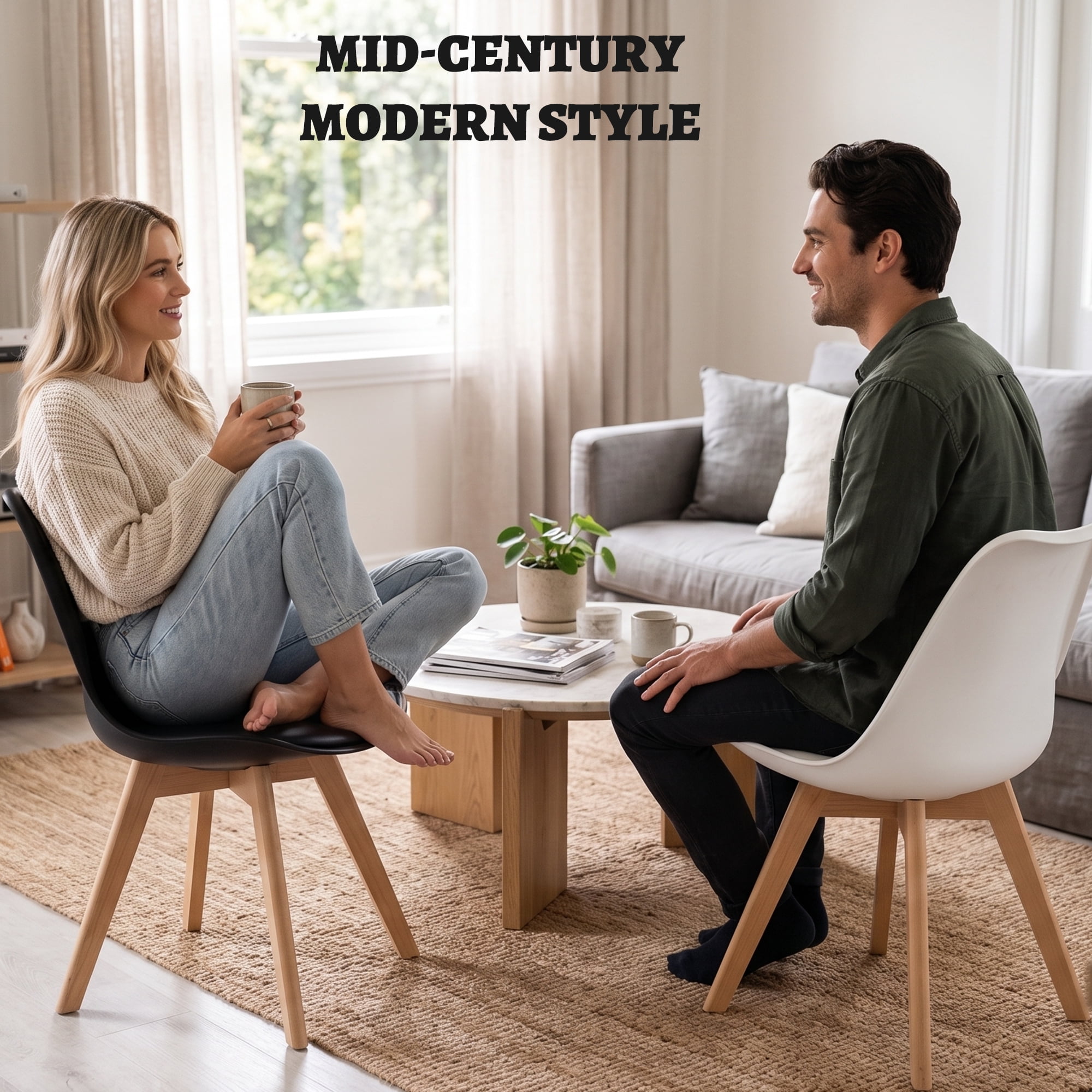 CONCETTA Set of 4 Dining Chairs with Padded Seats & Wooden Legs for Kitchen or Living Room, Black