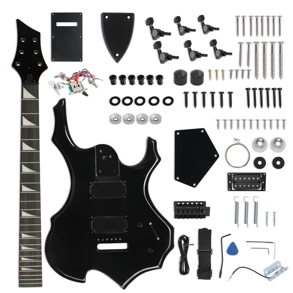 Ktaxon DIY Flame Shaped Electric Guitar Kits 6 String HSH with Mahogany Body, Maple Neck and Accessories Black