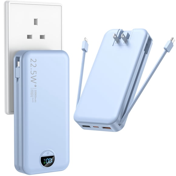 Cargador portátil Ffnpua 20000 mAh USB C Power Bank con enchufe de pared