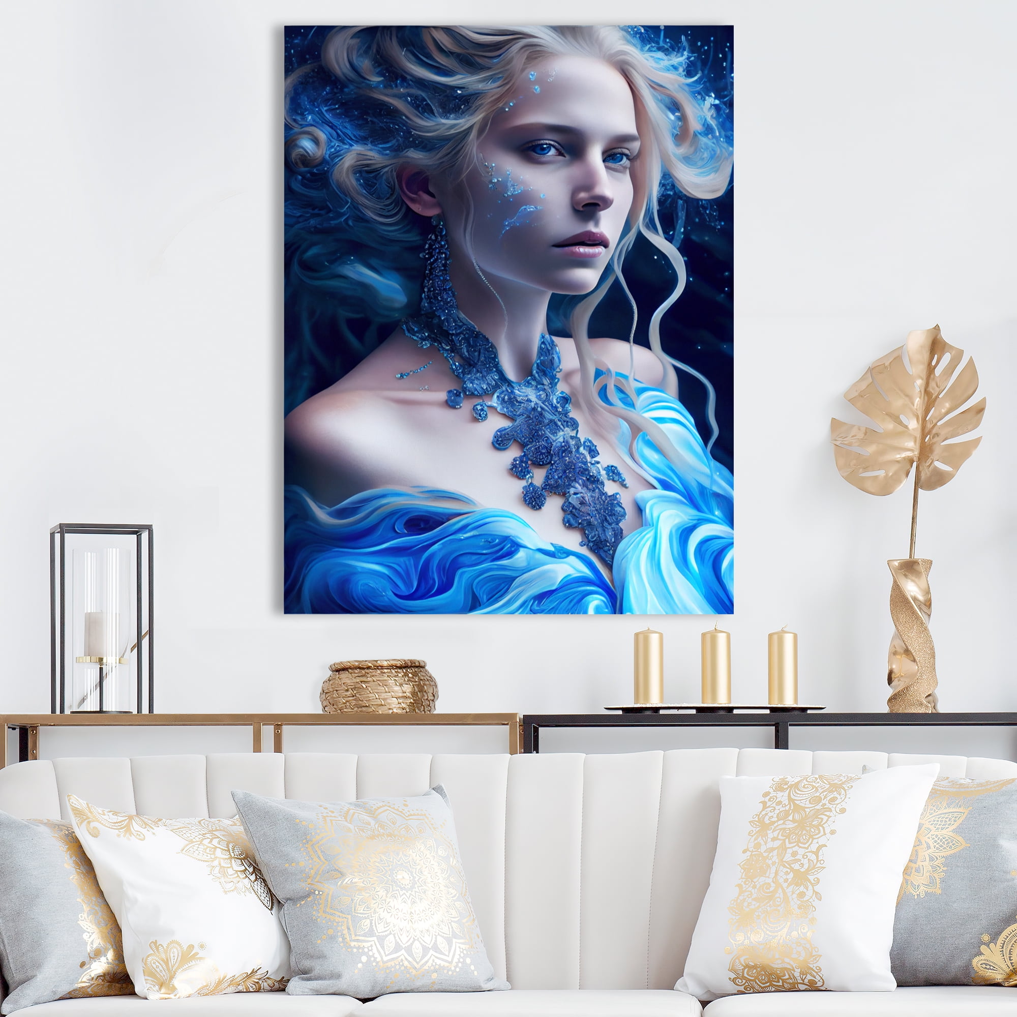 Designart Silver Ice And Blue Archangel IV Canvas Wall Art