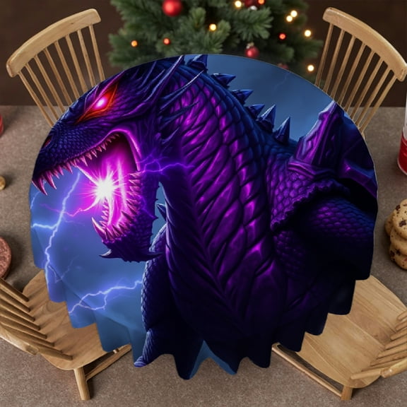 RKSupls Round Tablecloth - Purple Lightning Dragon Microfiber Table Cover - Soft, Stain Resistant & Washable Decor for Wedding, Party, Holiday, Home Dining, 60x60inch